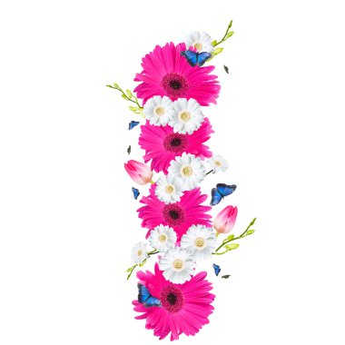 Alfabe, üzerinde beyaz izole çiçek