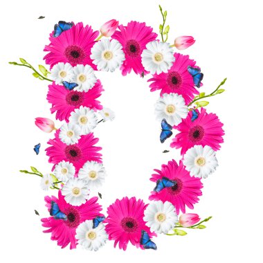 Alfabe, üzerinde beyaz izole çiçek