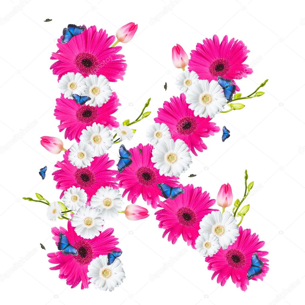 Alphabet, flower isolated on white