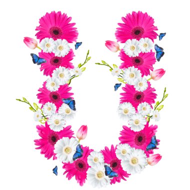 Alfabe, üzerinde beyaz izole çiçek