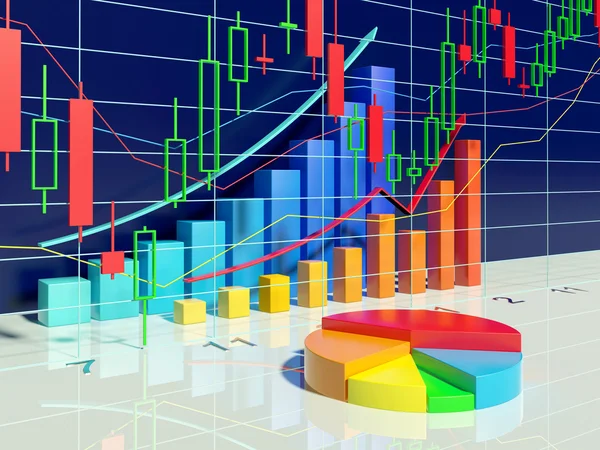 Çubuk grafikler ve hisse senedi diyagramı birlikte büyüyen — Stok fotoğraf