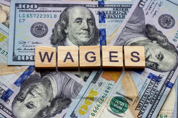 Word Wages Dollar Usa Background Finance Money Concept — Stock Photo, Image
