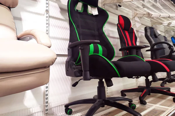 Different Computer Gamer Soft Ergonomic Chairs Furniture Store — Stock Photo, Image