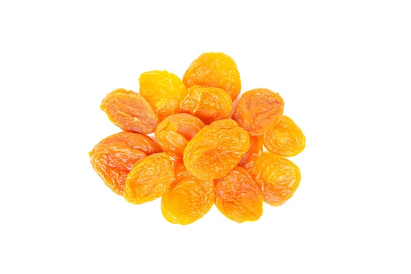Vista Dall Alto Albicocche Secche Arancioni Cumulo Isolato Sfondo Bianco — Foto Stock