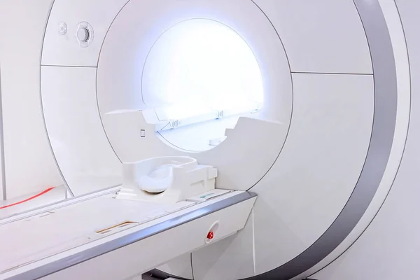 Magnetic resonance imaging (MRI) scanner facade in the hospital room. Medical CT scan system equipment.