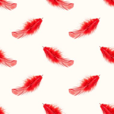 Kırmızı kuş tüyü ışık arkaplanındaki kusursuz deseni tekrarla.