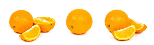 Čerstvé Oranžové Plátky Nastavit Izolované Bílém Pozadí — Stock fotografie