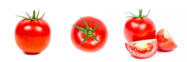 Färska Tomatskivor Som Isolerats Vit Bakgrund — Stockfoto