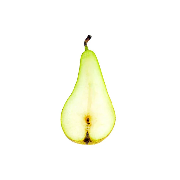Fresh Green Organic Sliced Pear Half Close Isolated White Background — Stock Photo, Image