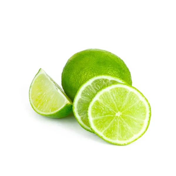 Fresco Lime Succoso Verde Fette Lime Isolate Sfondo Bianco — Foto Stock