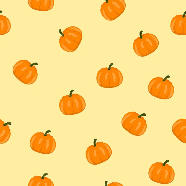 Nahtloses Halloween Kürbismuster Auf Orangefarbenem Hintergrund Vektorillustration — Stockvektor