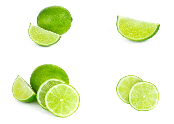 Fresco Lime Succoso Verde Fette Lime Ghiaccio Foglie Menta Insieme — Foto Stock