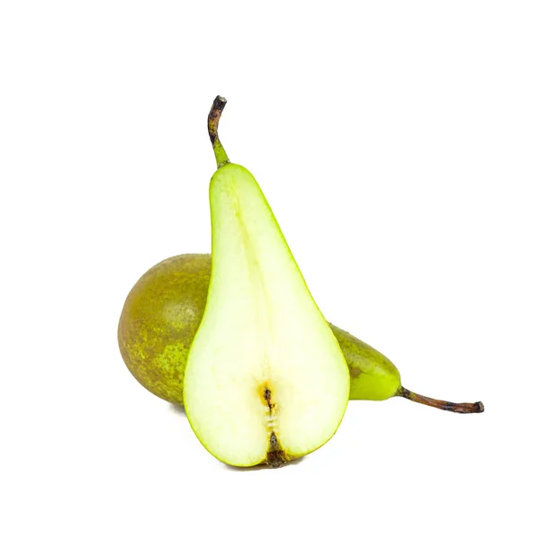 Fresh Green Organic Whole Pear Close Isolated White Background — Stock Photo, Image