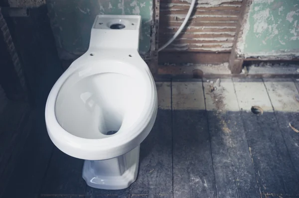 New toilet in derelict bathroom — Stock Photo, Image