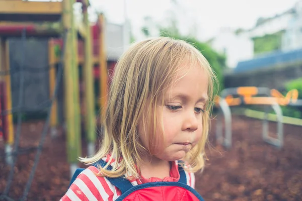 Little Preschooler Playground Rainy Day — Stock Photo, Image