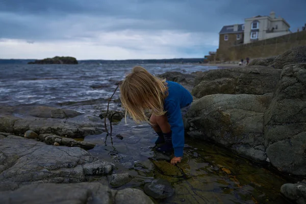 Niño Edad Preescolar Está Jugando Playa Verano —  Fotos de Stock