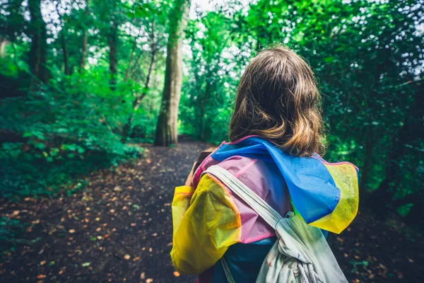 Young Mother Walking Forest Her Baby Sling — Stock Photo, Image