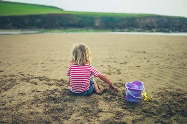 Трохи Дошкільнята Грає Відром Пляжі — стокове фото
