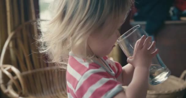 Bambino Che Beve Acqua Dal Vetro — Video Stock