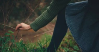 Ormanda çiçek toplayan bir kadın.