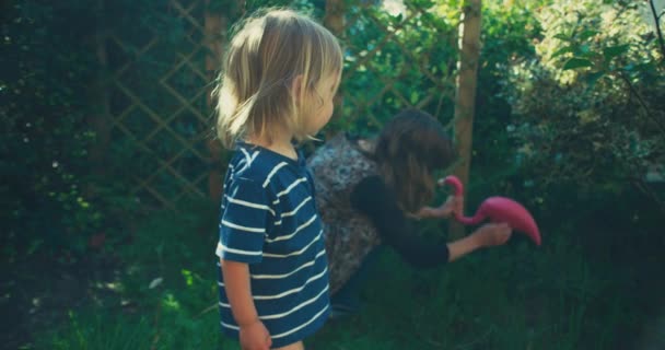 Mother Son Playing Yard — Stock Video