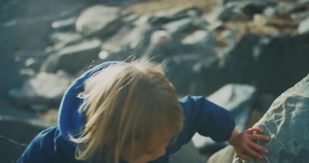 Malý Chlapec Pobřeží Moře — Stock video
