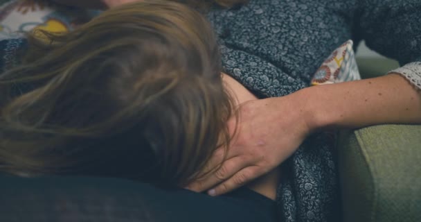 Pregnant Woman Her Son Sofa — Stock Video