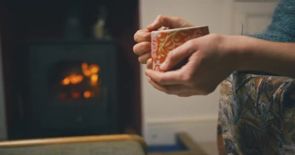 Cropped Woman Drinking Tea Home — Stock Video