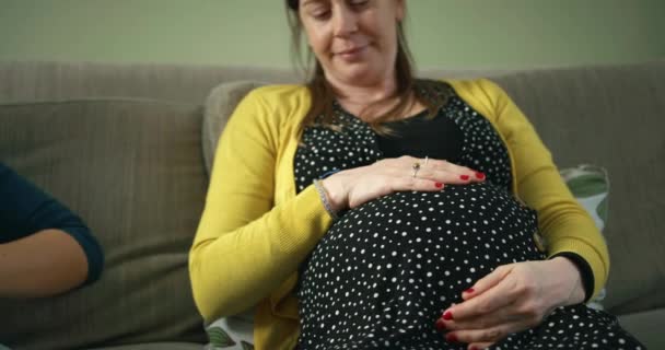 Mulheres Grávidas Descansando Sofá Casa — Vídeo de Stock