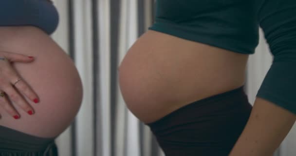 Беременные Женщины Касаются Живота Дома — стоковое видео