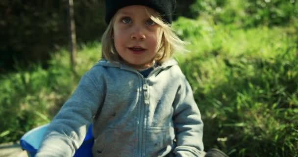 Cute Little Boy Planting Seeds Pots — Stock Video