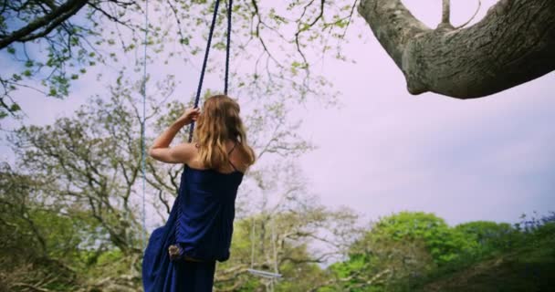 Schöne Schwangere Frau Schaukelt Garten — Stockvideo