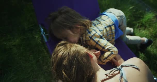 Mother Little Son Playing Outdoors — Stock Video