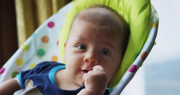 Baby Boy Lying Rocking Chair — Stock Video