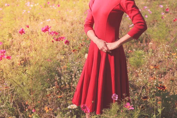 Jovem mulher de pé em um prado — Fotografia de Stock