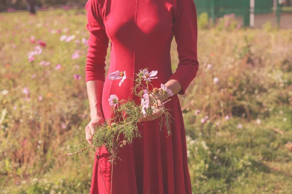 Jovem mulher de pé em um prado — Fotografia de Stock