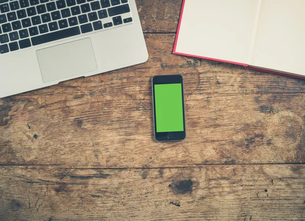 Laptop, book and smart phone — Stock Photo, Image