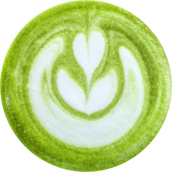 Beyaz arka planda izole Japon Yeşil çay matcha ile Latte sanat