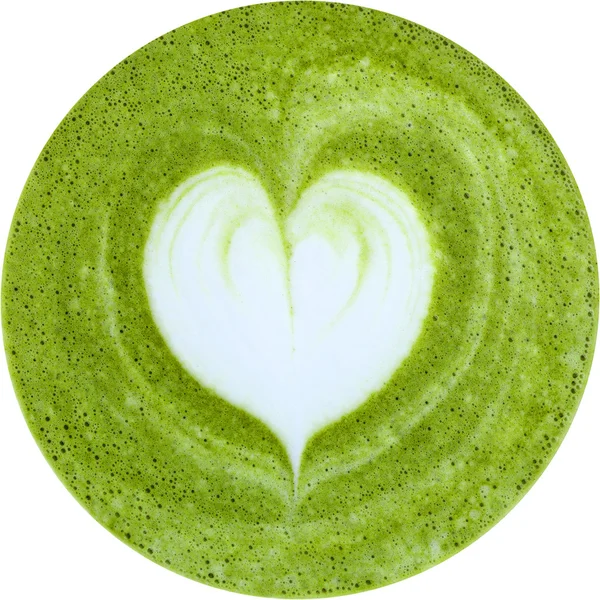 Beyaz arka planda izole Japon Yeşil çay matcha ile Latte sanat
