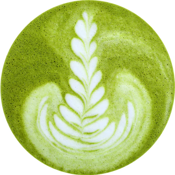 Beyaz arka planda izole Japon Yeşil çay matcha ile Latte sanat