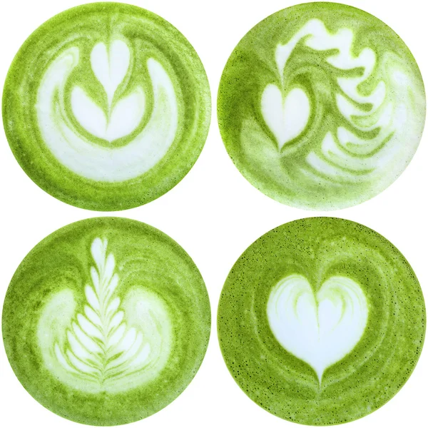 Beyaz arka planda izole Japon Yeşil çay matcha ile Latte sanat