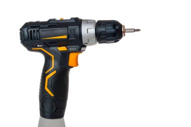 elektrik kablosuz tornavida matkabı beyaz arkaplanda izole edildi, profesyonel ev onarım aracı, el gücü aracı, kopyalama alanı, taklit et, tasarım
