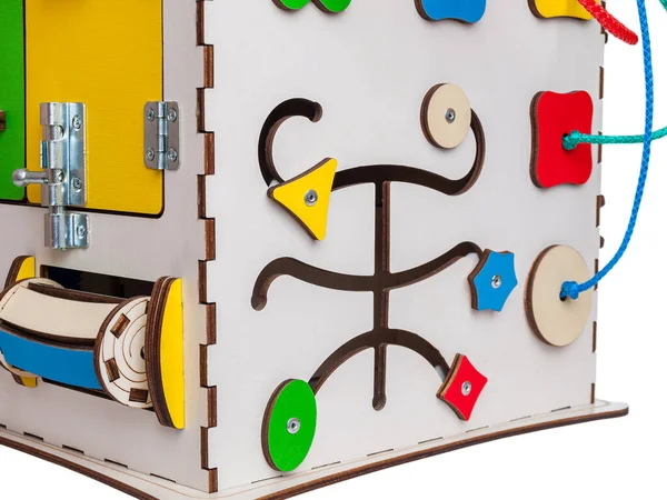 Juguete Educativo Para Niños Busycube Busyboard Aislado Sobre Fondo Blanco — Foto de Stock