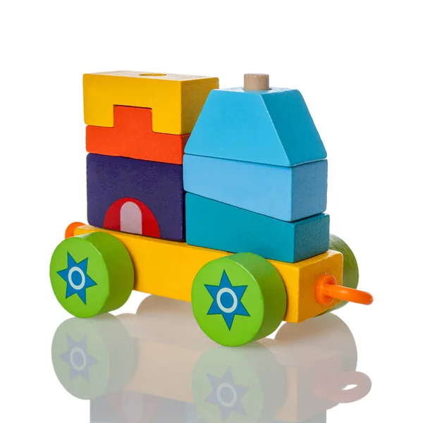 children\'s toy wooden train constructor, collapsible, for kids development of motor skills and mental abilities, isolated on a white background