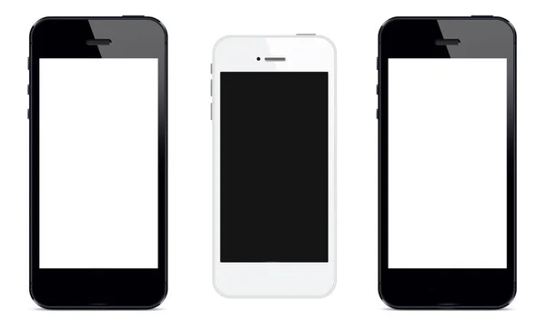 Beyaz arkaplanda beyaz ve siyah ekranlı akıllı telefonlar