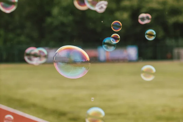 Gekleurde Zeepbellen Natuur Achtergrond — Stockfoto