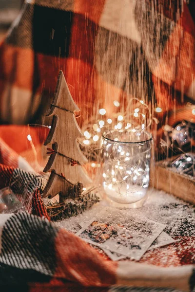 Weihnachtsfoto Mit Glas Und Schnee — Stockfoto