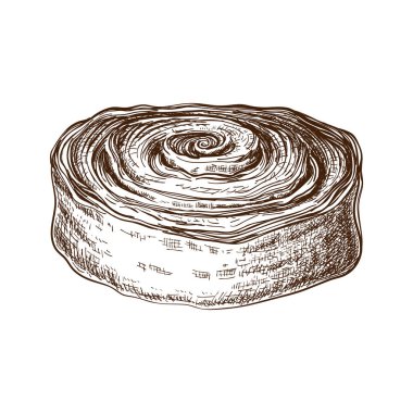 Elle çizilmiş tatlı çörek ya da tarçınlı rulo ya da haşhaş tohumlarıyla dolu. Pasta eskizi. Danimarka ya da İsveç tatlısının gösterimi. Kahvaltıda haşhaşlı çörek. Tarçın ya da kakao salyangozu, lezzetli girdaplar..