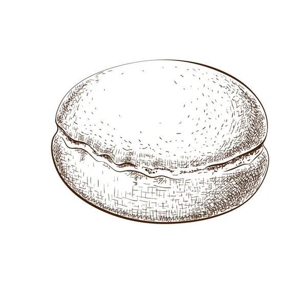 Fresh Powdered Berliner Donut Hand Drawn Illustration German Doughnut Sketch — Stock Vector