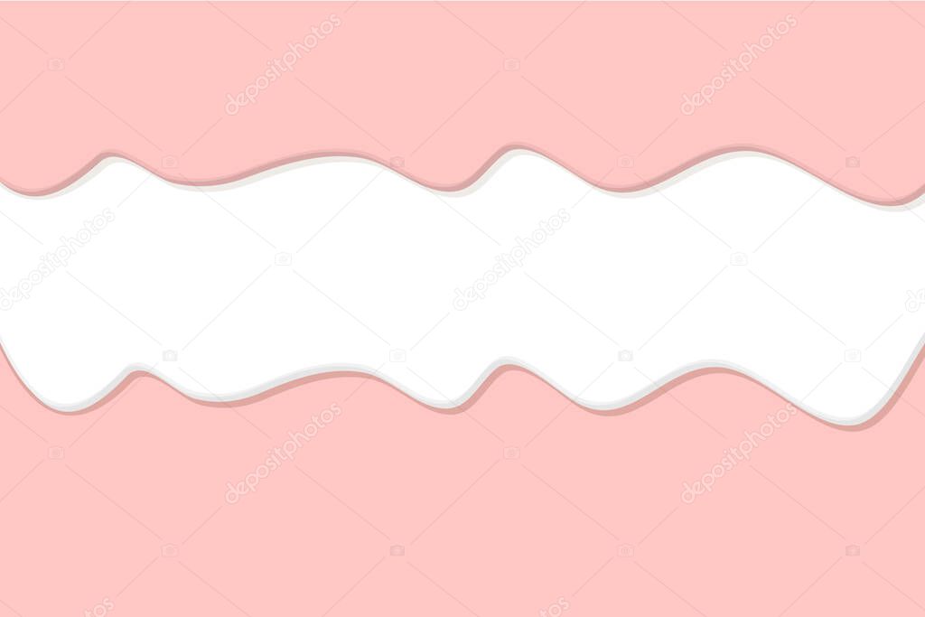 white and pink melted ice cream, chocolate or yogurt flowing down layered. Dripping cream or milk horizontal banner. liquid sweet caramel or glaze vector background. cute pastel colors. Flowing glaze.